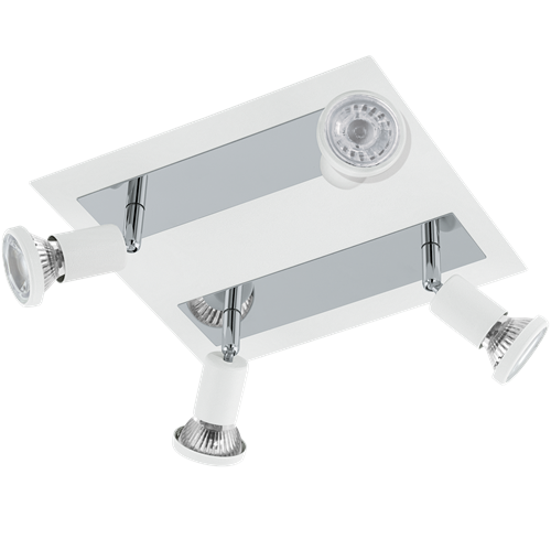 Sarria LED spotlampe i Hvid og Krom metal, 4x5W LED, længde 26 cm, bredde 24 cm.